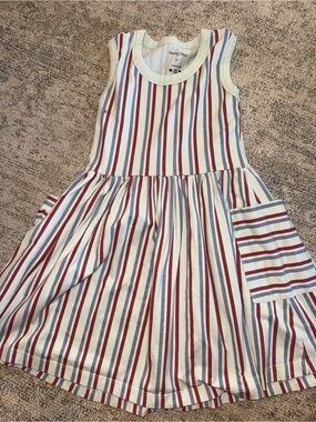 Girls' Red & Blue Striped Sleeveless Casual Dress